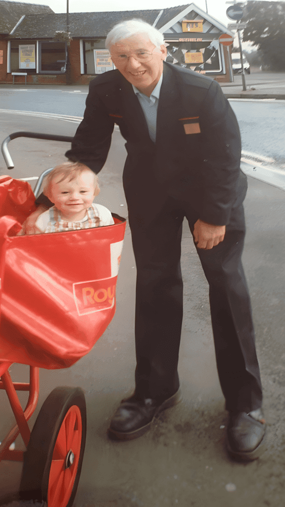 animate photos with ai of a postman with child in his delivery trolley
